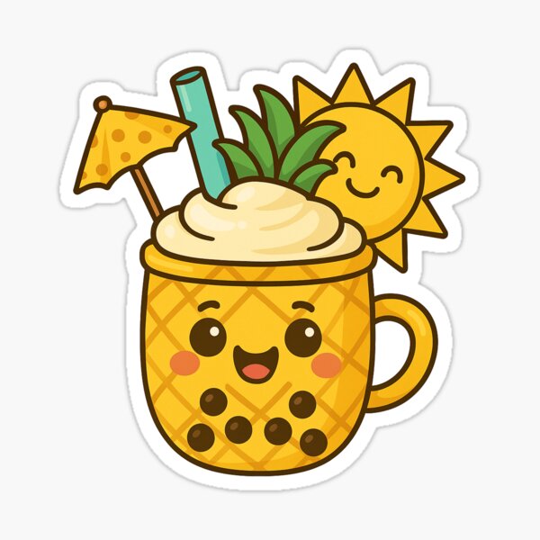 Artikel-Vorschau von Kawaii Ananas-Boba-Tee mit süßer Sommerstimmung, designt und verkauft von Asbiell.