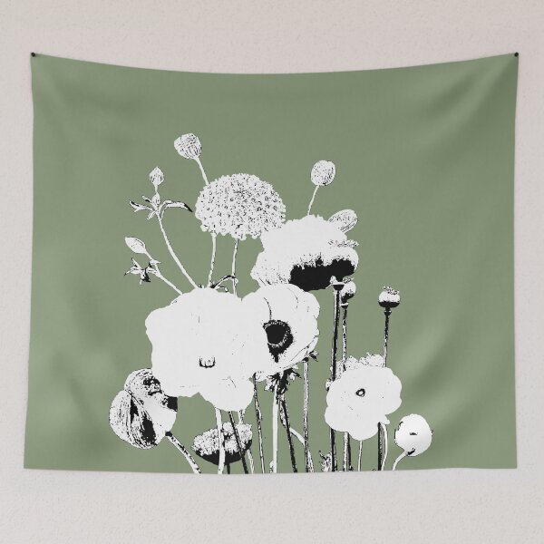 Item preview, Botanical Sketch – Minimalist Black and White Floral on Green Background designed and sold by EsvitaDesign.