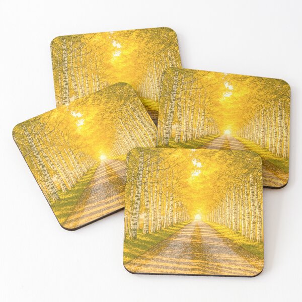 Item preview, Golden Birch Road | Autumn Light Tunnel - Radiant Forest Path designed and sold by GEEEN.