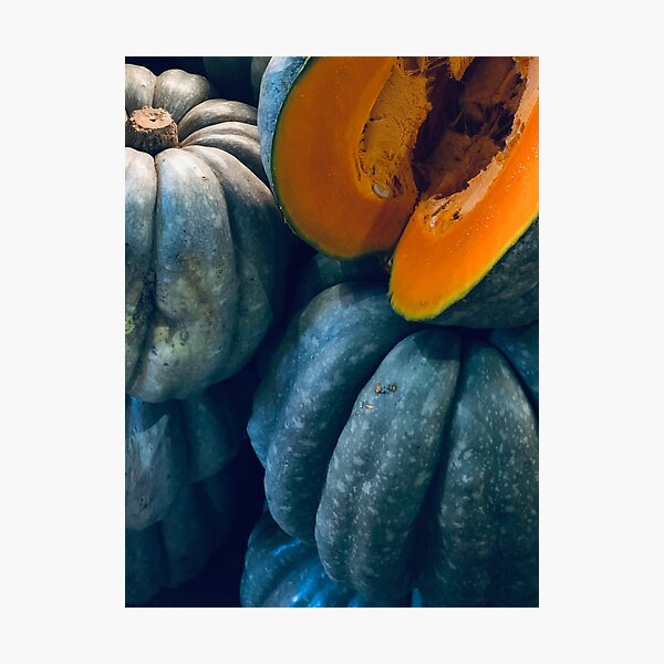 Vibrant Pumpkins with Exposed Orange Flesh Photograph Photographic Print