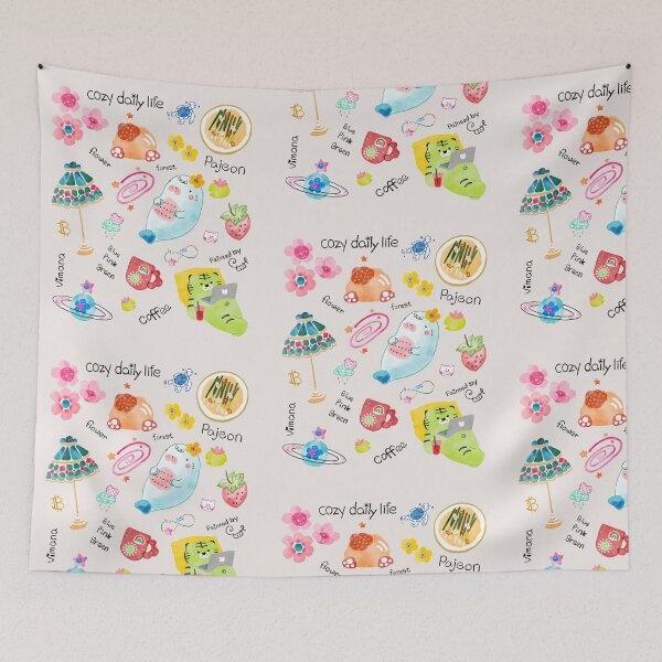 Item preview, tropical watercolor pastel handpainted pink blue lightgreen cozy daily life whimsical playful kawaii dreamy cute warm floral galaxy space designed and sold by artniartni.