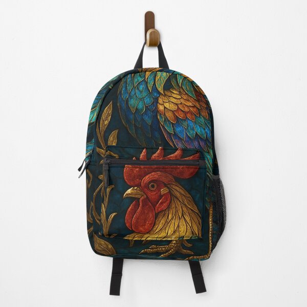 Item preview, Luxury Stained Glass Bantam Rooster Art | Iridescent Gold and Teal Bird Wall Decor designed and sold by HAFIZ-DP.