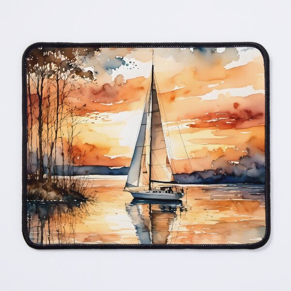 Item preview, Sailboat Sunset - Peaceful Summer Lake in Watercolor designed and sold by ArtStyleAlice.