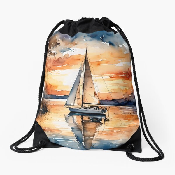 Item preview, Sailboat Sunset - Peaceful Summer Lake in Watercolor designed and sold by ArtStyleAlice.