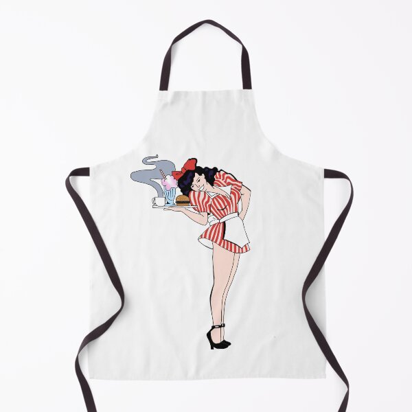 Item preview, Retro drive in diner carhop carrying a tray with a milkshake, hamburger and coffee designed and sold by Katy Meg.