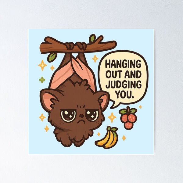 Item preview, Grumpy Kawaii Fruit Bat Hanging Out and Judging You – Cute Animal Cartoon Art designed and sold by Inspired by CarMa.