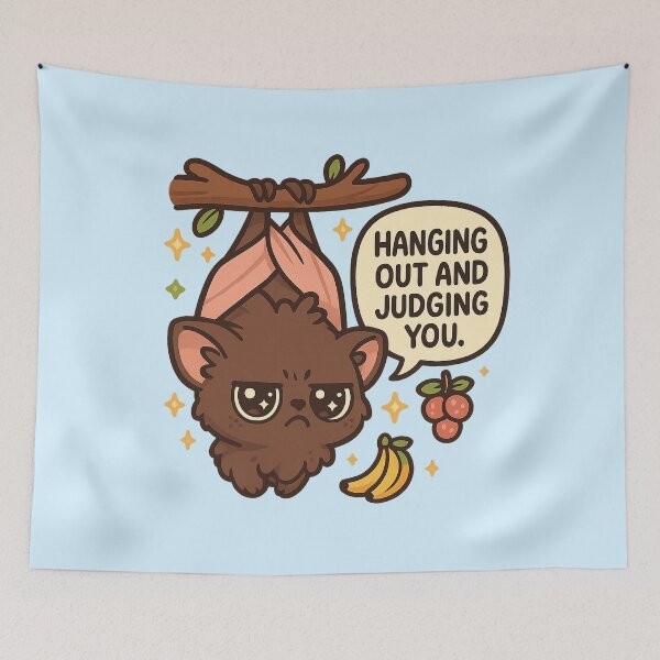 Item preview, Grumpy Kawaii Fruit Bat Hanging Out and Judging You – Cute Animal Cartoon Art designed and sold by Inspired by CarMa.