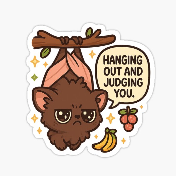 Item preview, Grumpy Kawaii Fruit Bat Hanging Out and Judging You – Cute Animal Cartoon Art designed and sold by Inspired by CarMa.