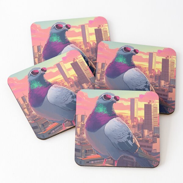 Item preview, Colorful comic pigeon with sunglasses above the city designed and sold by Pigeonarchy.
