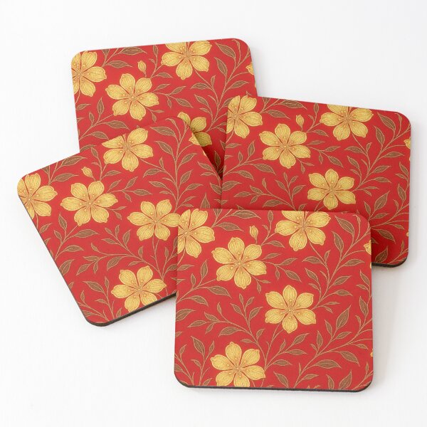 Item preview, Golden flowers on red designed and sold by Sigtrix.