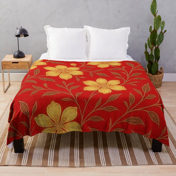 Item preview, Golden flowers on red designed and sold by Sigtrix.