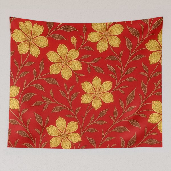 Item preview, Golden flowers on red designed and sold by Sigtrix.