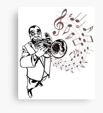 Louis Armstrong Playing Trumpet with musical notes, jazz masters Canvas Print