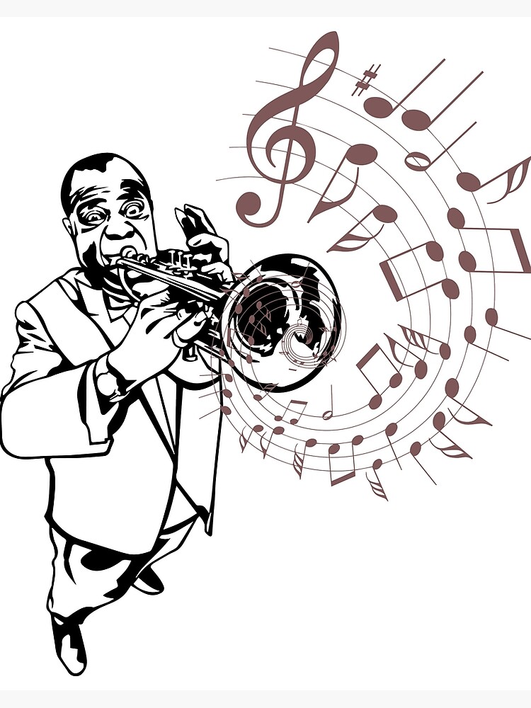 Louis Armstrong Playing Trumpet With Musical Notes Jazz Masters Art Board Print By Clothorama Redbubble Size is 21.7 h x 29.5 w x 0.4 in. redbubble