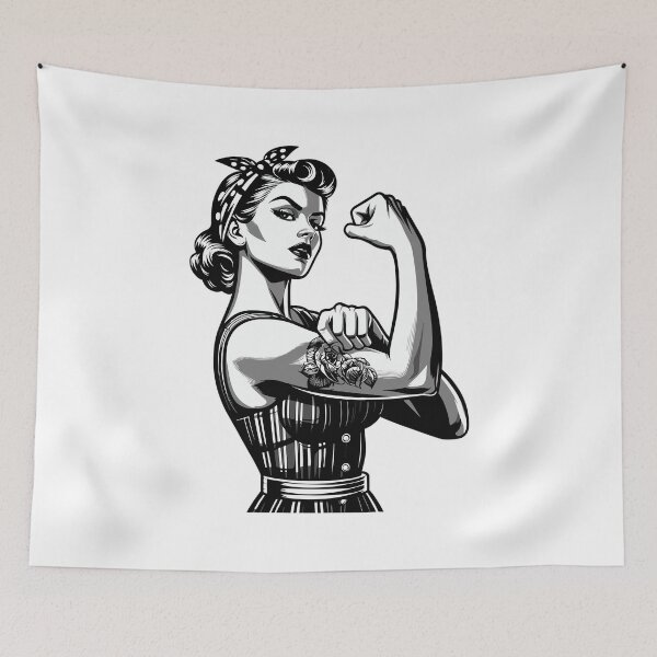 Item preview, Strong cool woman rockabilly style black and white gift designed and sold by Pineapple-Tree.