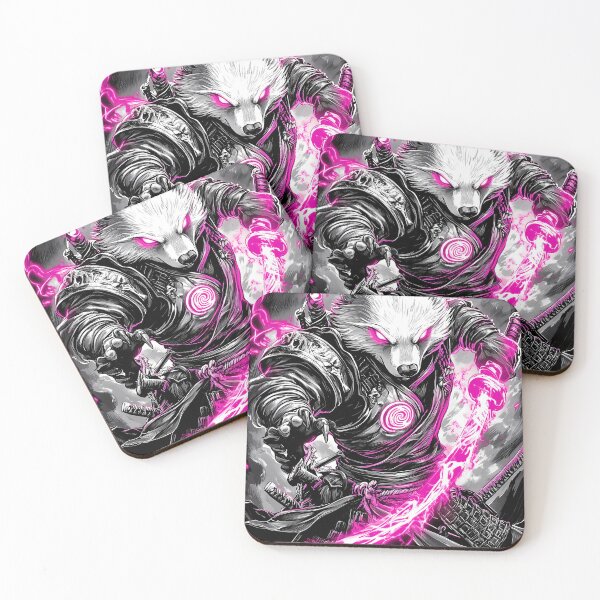 Item preview, Animal Wolf Samurai Unleashing Neon Energy Glowing Pink Blades designed and sold by bolleykoldl.