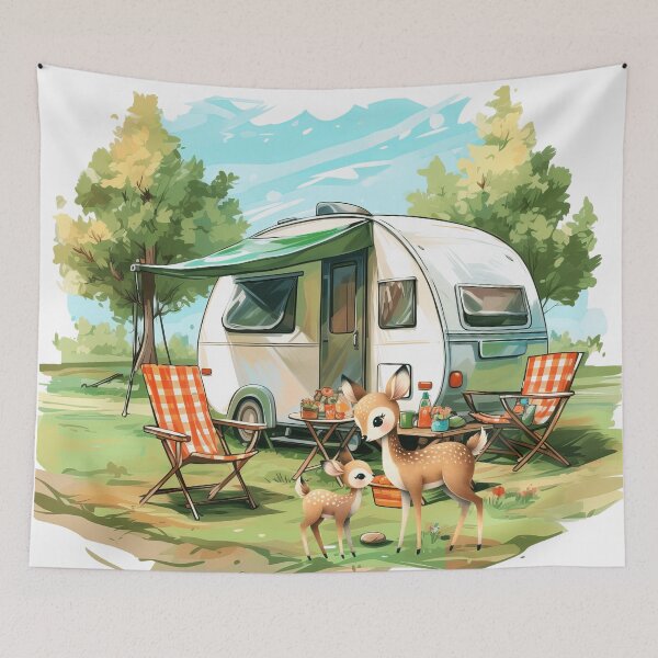 Item preview, Cute Camping Holiday Forest Tent Scene – Adventure Nature Illustration designed and sold by CookieandShadow.