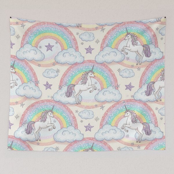 Item preview, Magical Unicorns & Rainbows seamless digital paper designed and sold by cutieartdesign.
