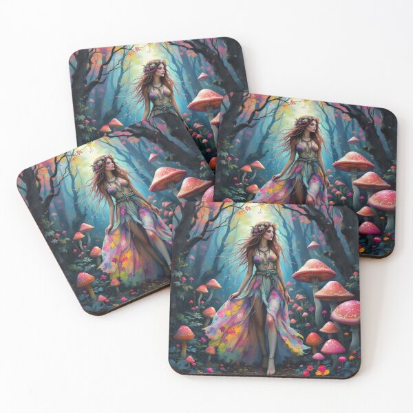Item preview, Forest fairy walking between mushrooms designed and sold by BohoShopHU.