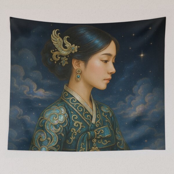 Item preview, Korean Hanbok Lady in Fantasy Moonlit Sky designed and sold by RinWinArts.