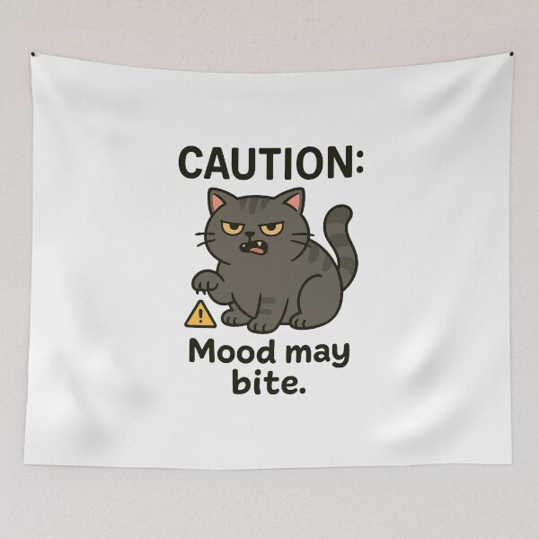 Item preview, Caution: Mood May Bite – Grumpy Cat Warning Art designed and sold by FriskySloths.