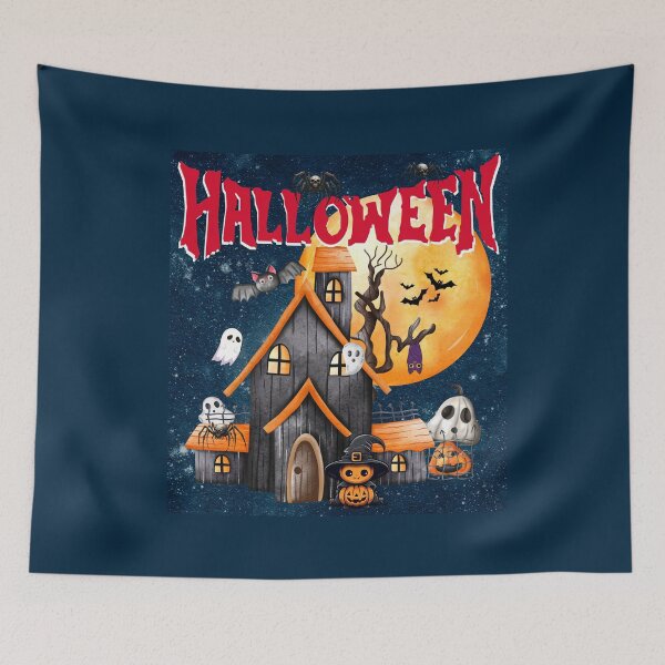 Item preview, "Haunted House Halloween Scene – Spooky Cute Ghosts and a Creepy Mansion" designed and sold by nuchy.
