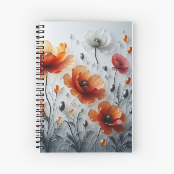 Item preview, Miroir des Songes Poppies red orange grey  designed and sold by MiroirDesSonges.