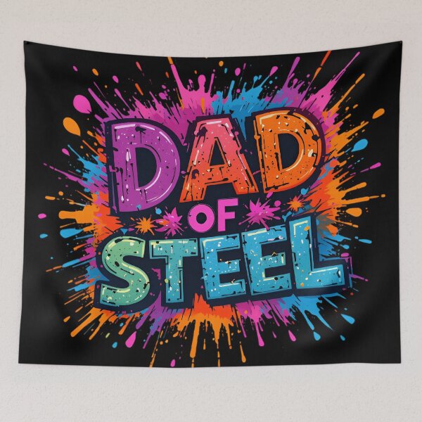 Item preview, Dad of Steel – Playful Cartoon Typography with Color Splash designed and sold by BrushRushX.