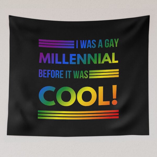 Item preview, Hacks TV Show, I was a gay millennial before it was cool!, slogan, Classic pride flag graphic, Microphone graphic, Hacks tv, funny quote, LGBTQ+, pride,  designed and sold by PrideBeProud.