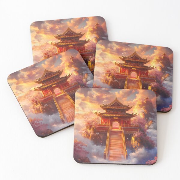 Item preview, Oriental temple at sunrise in Japan landscape art designed and sold by TheArtistOf2022.