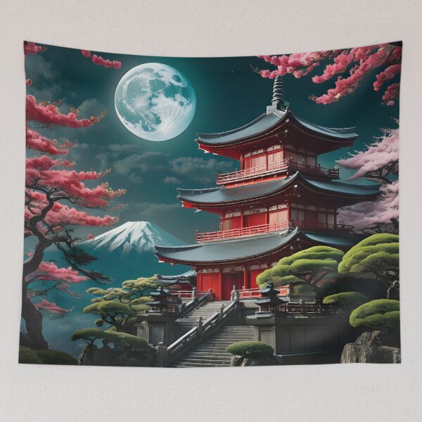 Item preview, Shinto Temple Under a Full Moon designed and sold by SublimeMusings.