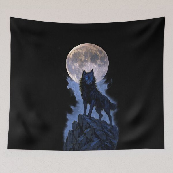 Item preview, Mystic Black Wolf with Glowing Eyes Under Moon designed and sold by Shoot-The-Moon.