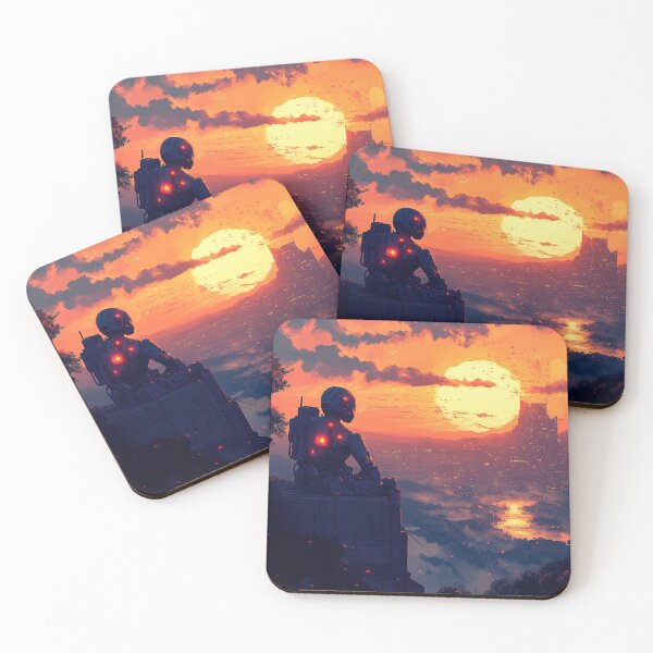 Item preview, Anime Robot watching sunset over Sci fi city designed and sold by TheArtistOf2022.