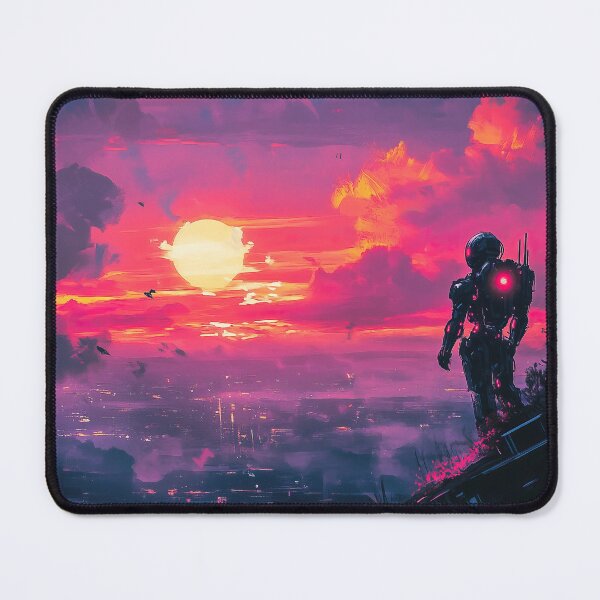 Item preview, Anime Robot watching sunset over Sci fi city designed and sold by TheArtistOf2022.