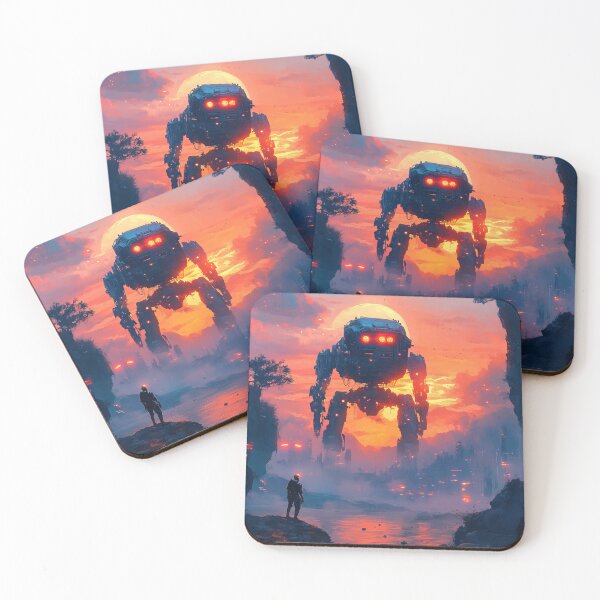 Item preview, Anime Robot watching sunset over Sci fi city designed and sold by TheArtistOf2022.