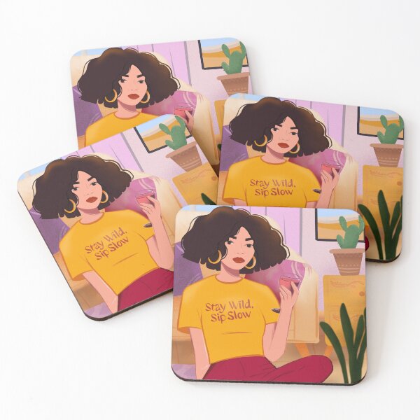 Item preview, Stay Wild, Sip Slow – Cozy Girl Illustration in Yellow Shirt designed and sold by NjikShik.