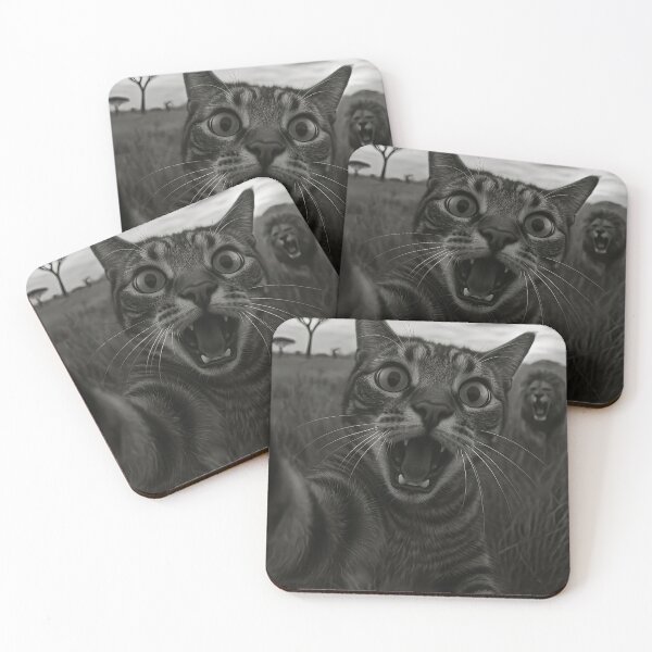 Item preview, Surprised Cat Selfie with Lion – Funny Wildlife Encounter designed and sold by Serbin.