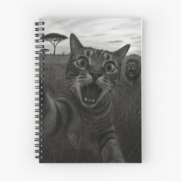 Artikelvorschau, Überraschtes Katzen-Selfie mit Löwe – Lustige Begegnung mit Wildtieren entworfen und verkauft von Serbin.