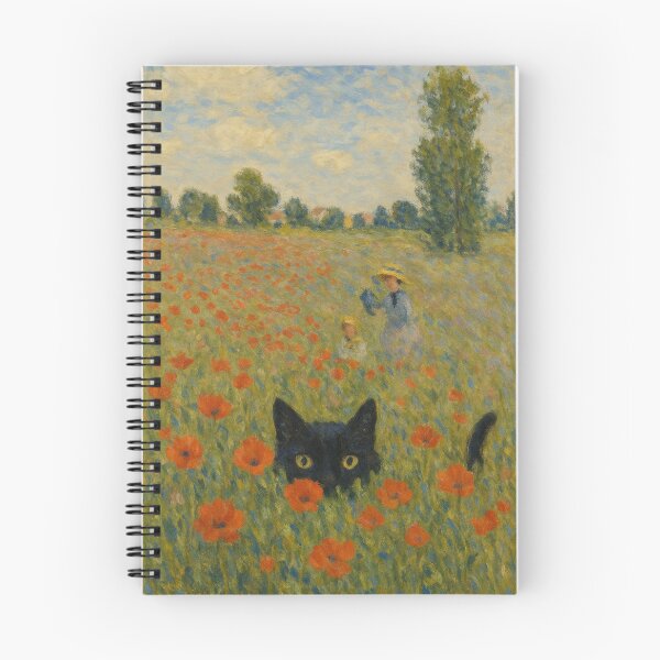 Artikelvorschau, Mohnfeld Schwarze Katze Monet inspirierte Malerei entworfen und verkauft von Youpattern.