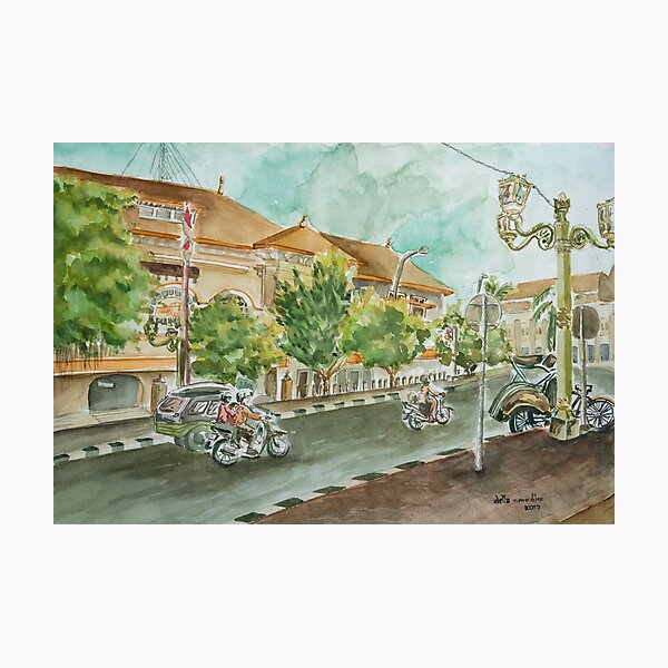 Aperçu de l'œuvre Aquarelle de paysage – Balade matinale sur la rue Malioboro créée et vendue par dellanaradika.