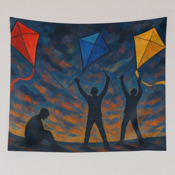 Item preview, Colorful kite flying at dusk designed and sold by Sigtrix.