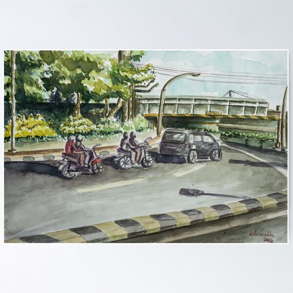 Aperçu de l'œuvre Aquarelle de paysage – Calme urbain à Yogyakarta créée et vendue par dellanaradika.