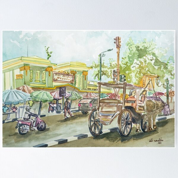 Item preview, Landscape Watercolor Painting - Vibrant Morning at Beringharjo Market designed and sold by dellanaradika.