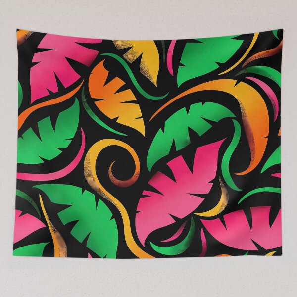 Aperçu de l'œuvre Motif de feuilles tropicales fluo vibrantes créée et vendue par tretyakov.