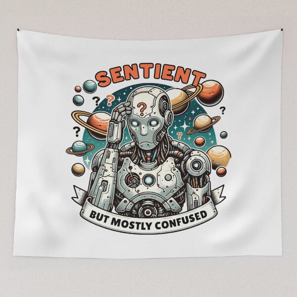Item preview, Sentient but Mostly Confused - Funny Surreal Robot Existential designed and sold by KZbubble.
