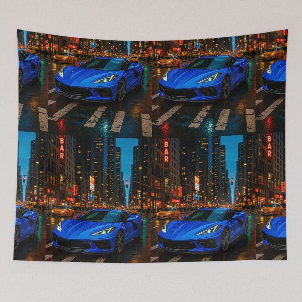 Item preview, Modern Supercar Shining Under Neon Lights In Downtown Traffic designed and sold by RevUpDesign.