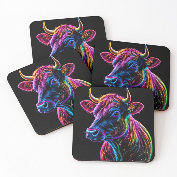 Item preview, Neon Cosmic Bovine Portraits Create Captivating Digital Art designed and sold by ART ATTACK ZONE.