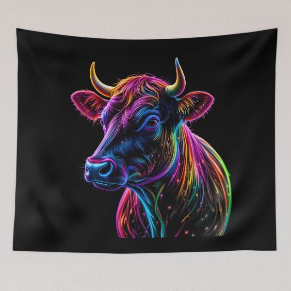 Item preview, Neon Cosmic Bovine Portraits Create Captivating Digital Art designed and sold by ART ATTACK ZONE.
