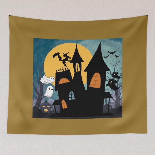 Item preview, "Haunted House Halloween Scene – Spooky Cute Ghosts and a Creepy Mansion" designed and sold by nuchy.