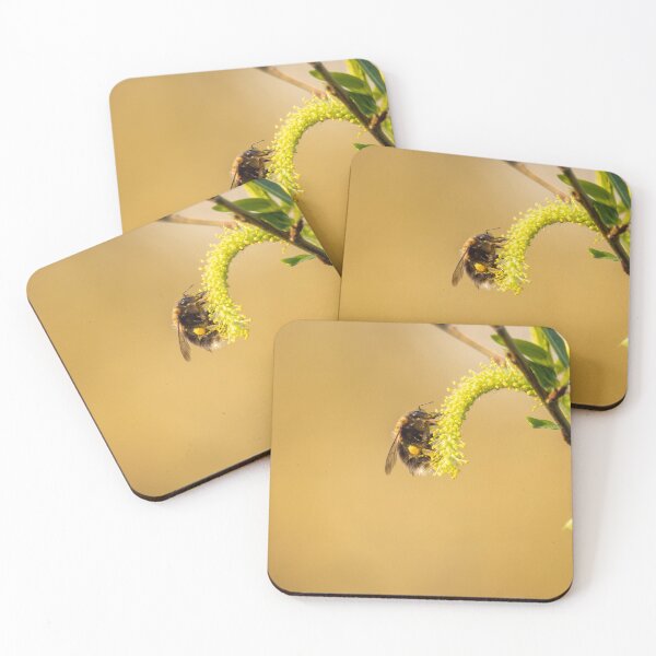 Item preview, Small bee on a willow blossom - spring close-up designed and sold by P.J 's Wildframes.